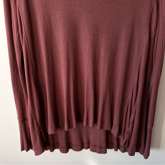 Free People Shirt Womens S Brown Venture Thermal Hi Low Hem Oversized Boho - Picture 3 of 11